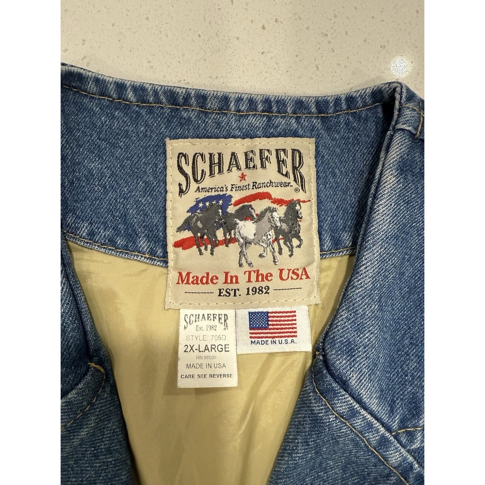 Schaefer Outfitters Denim Western Ranch Vest Mens Size 2X Large USA Made‎ - Picture 4 of 6
